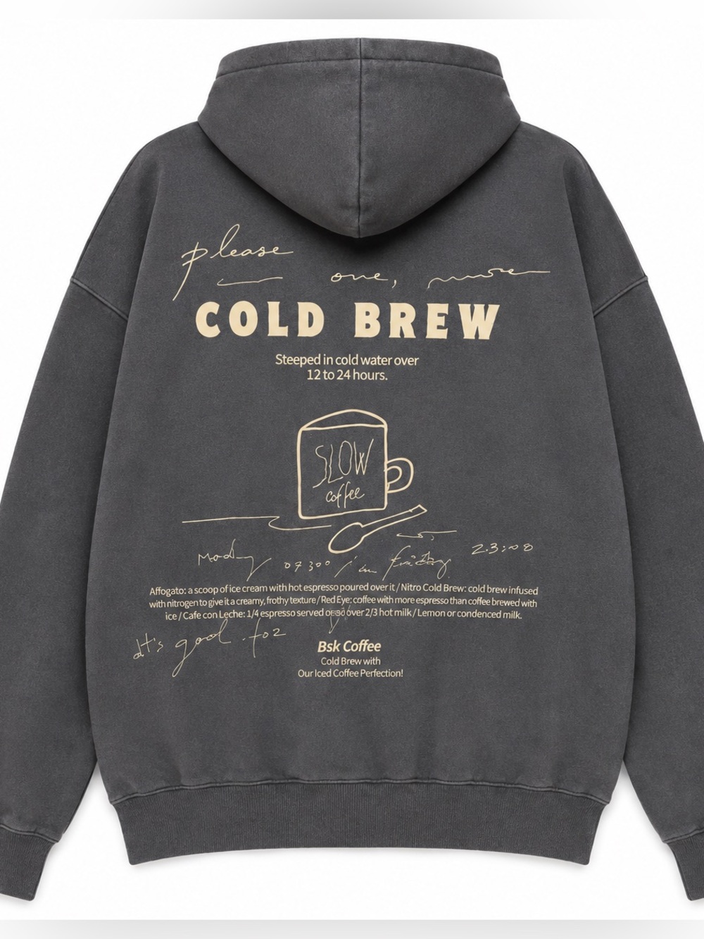 Bershka Gray 'Cold Brew' Graphic Hoodie